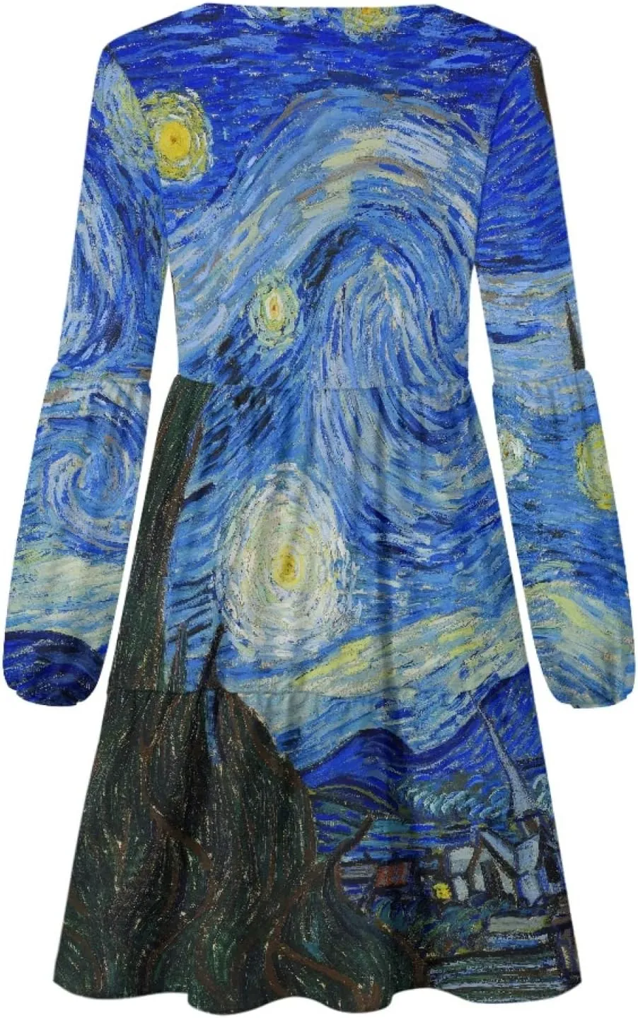 Bengbobar 2023 Van Gogh Dress Women Starry Night Summer Spring Tunic Mini Long Puff Sleeve Casual Loose Flowy Shift Dress