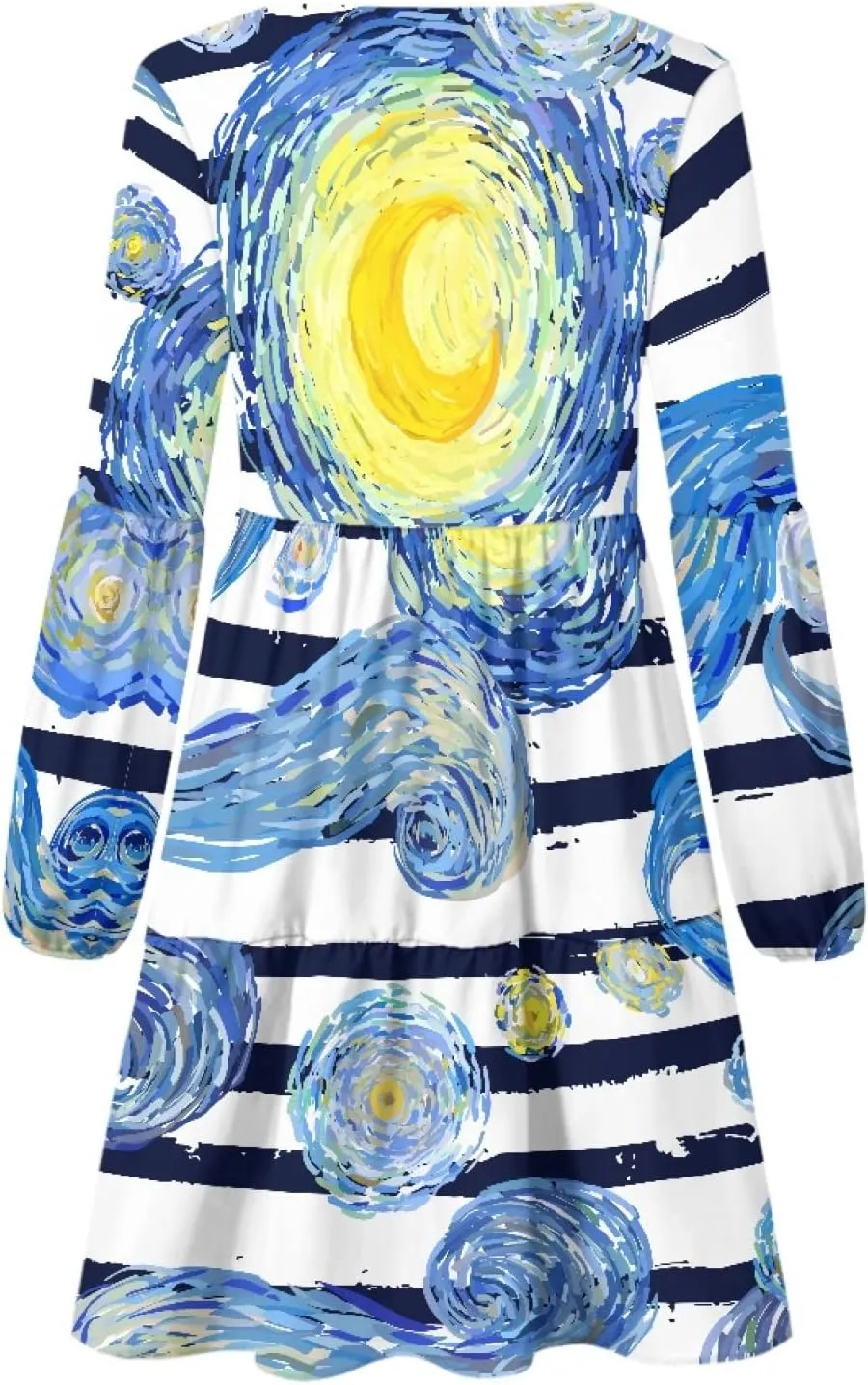 Bengbobar 2023 Van Gogh Dress Women Starry Night Summer Spring Tunic Mini Long Puff Sleeve Casual Loose Flowy Shift Dress
