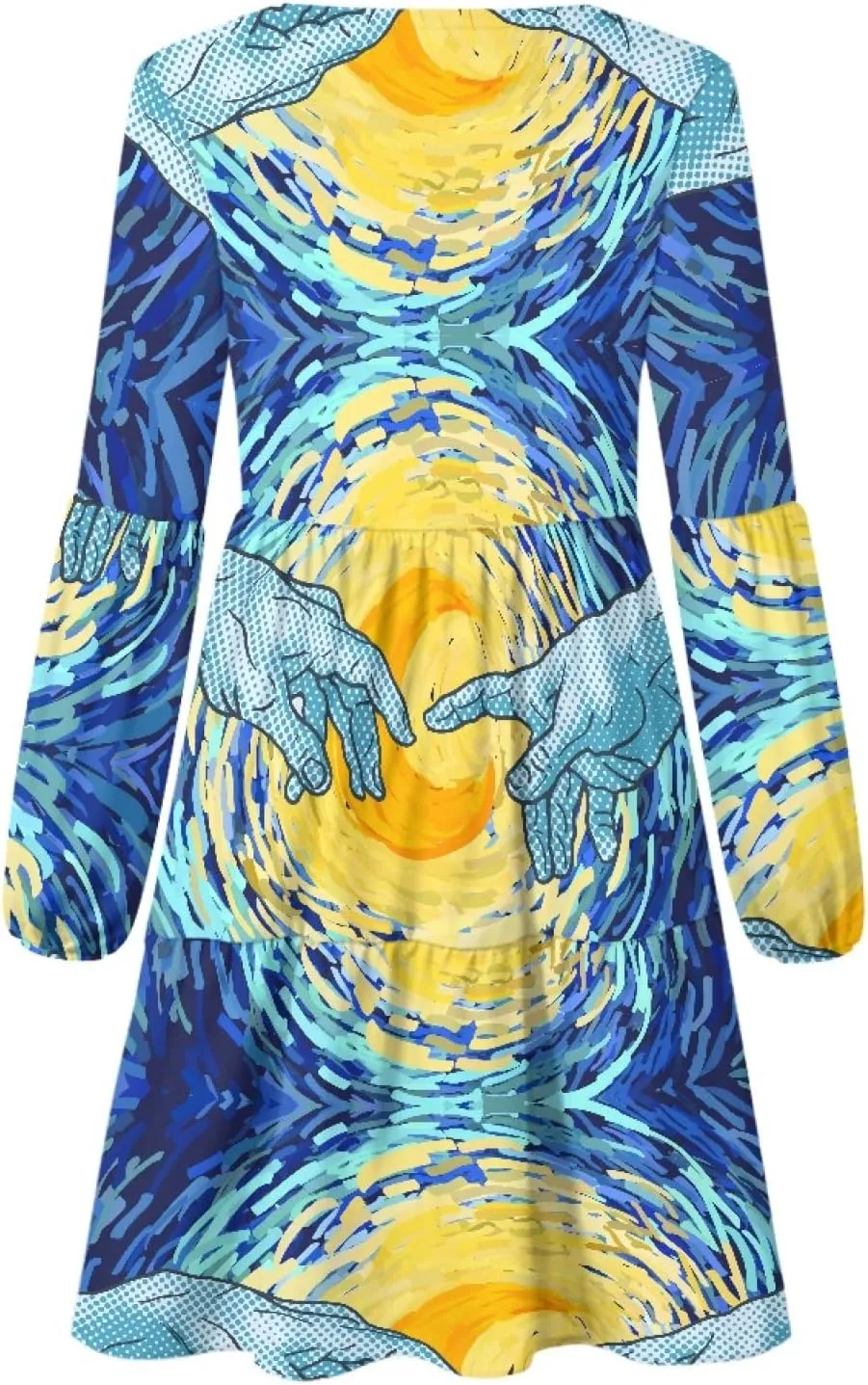 Bengbobar 2023 Van Gogh Dress Women Starry Night Summer Spring Tunic Mini Long Puff Sleeve Casual Loose Flowy Shift Dress