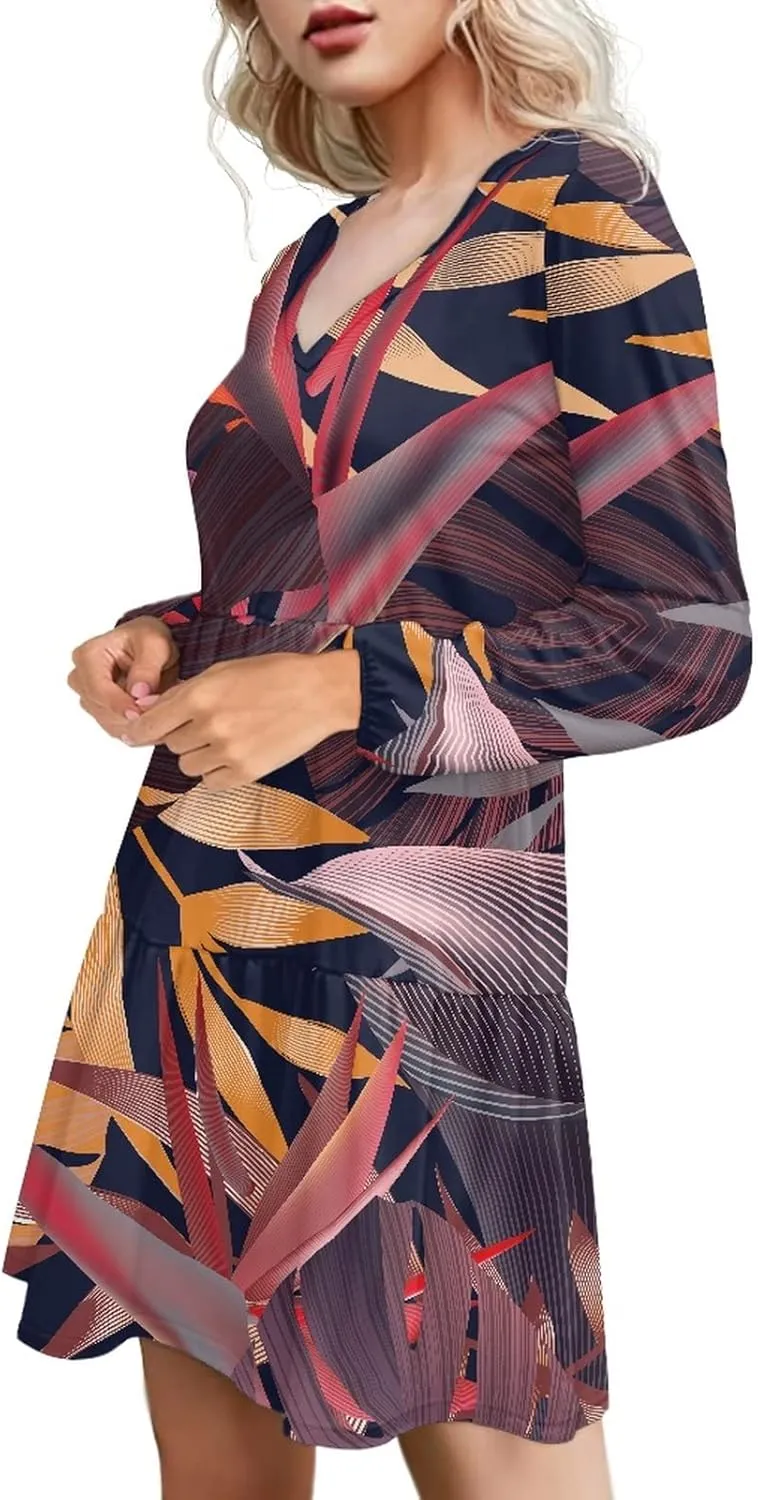 Bengbobar 2023 Van Gogh Dress Women Starry Night Summer Spring Tunic Mini Long Puff Sleeve Casual Loose Flowy Shift Dress