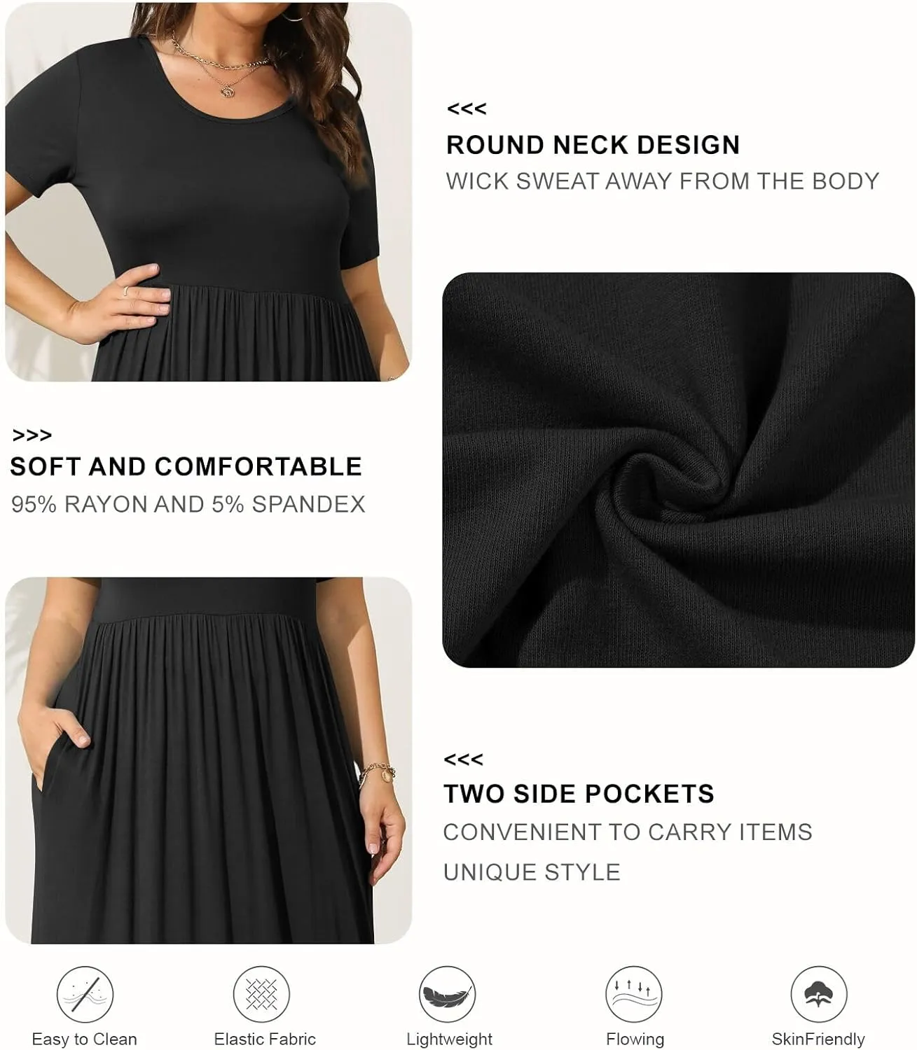 BISHUIGE Plus Size Maxi Dresses for Women Summer Casual Short Sleeve Long Dress with Pockets XL-6XL