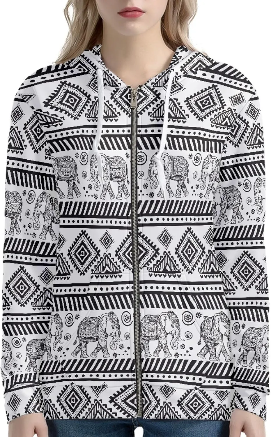 Biyejit Women's Novelty Print Zip Up Hoodies Long Sleeve Hooded Sweatshirt Jacket with Pocket