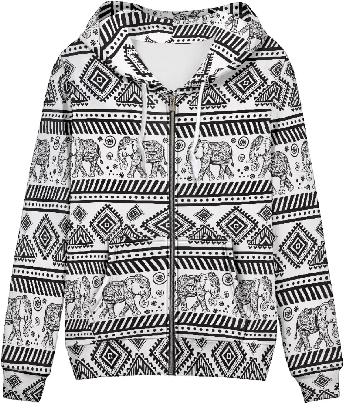 Biyejit Women's Novelty Print Zip Up Hoodies Long Sleeve Hooded Sweatshirt Jacket with Pocket