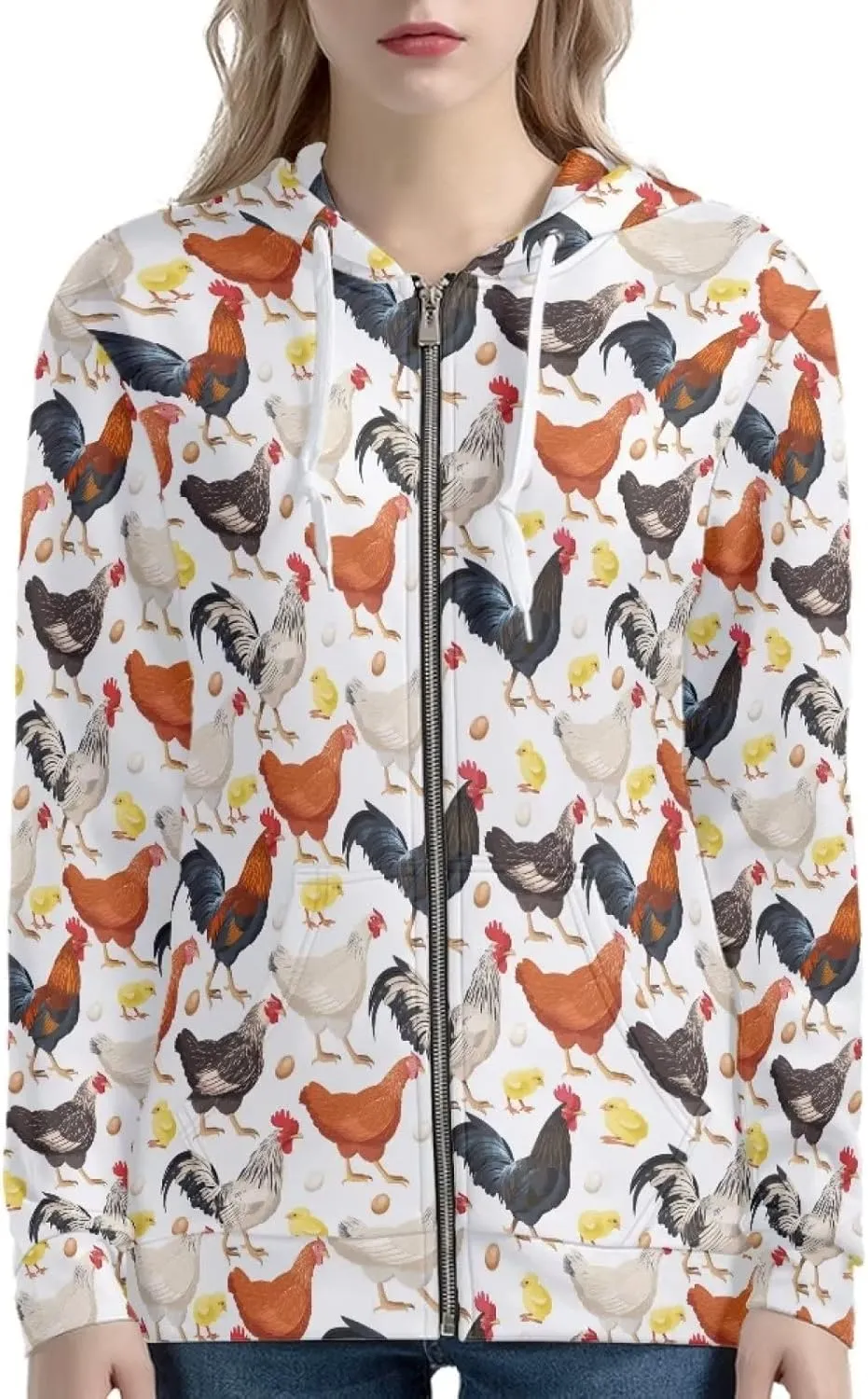 Biyejit Women's Novelty Print Zip Up Hoodies Long Sleeve Hooded Sweatshirt Jacket with Pocket