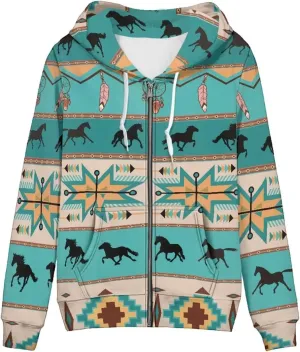 Biyejit Women's Novelty Print Zip Up Hoodies Long Sleeve Hooded Sweatshirt Jacket with Pocket