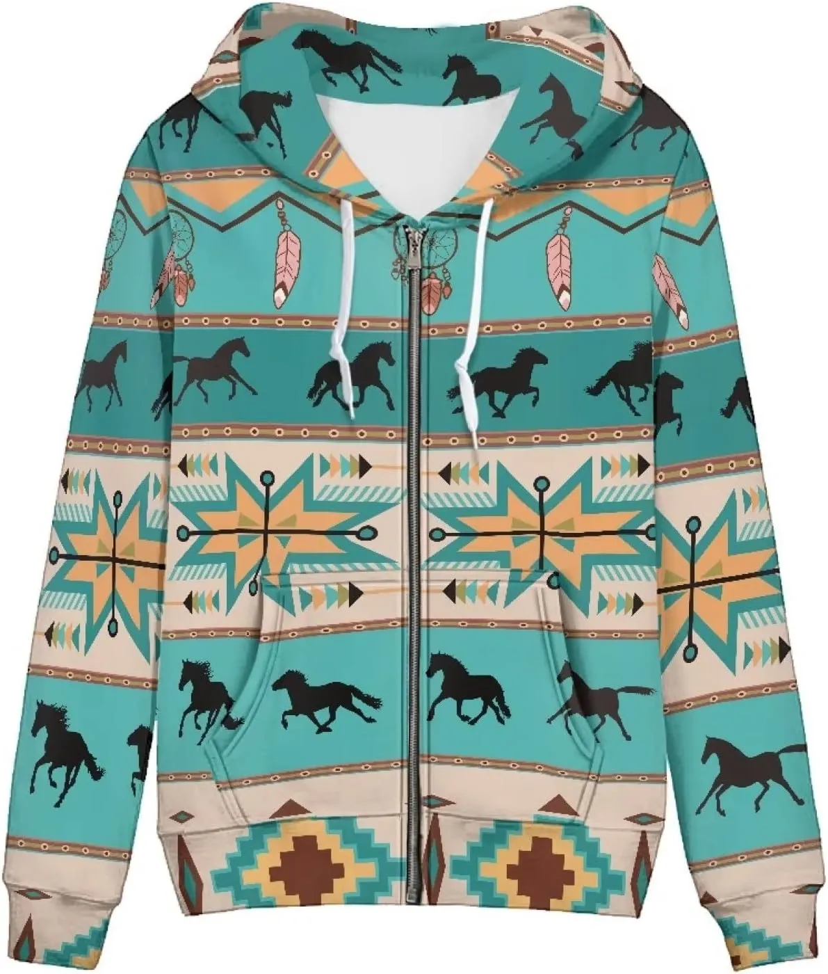 Biyejit Women's Novelty Print Zip Up Hoodies Long Sleeve Hooded Sweatshirt Jacket with Pocket