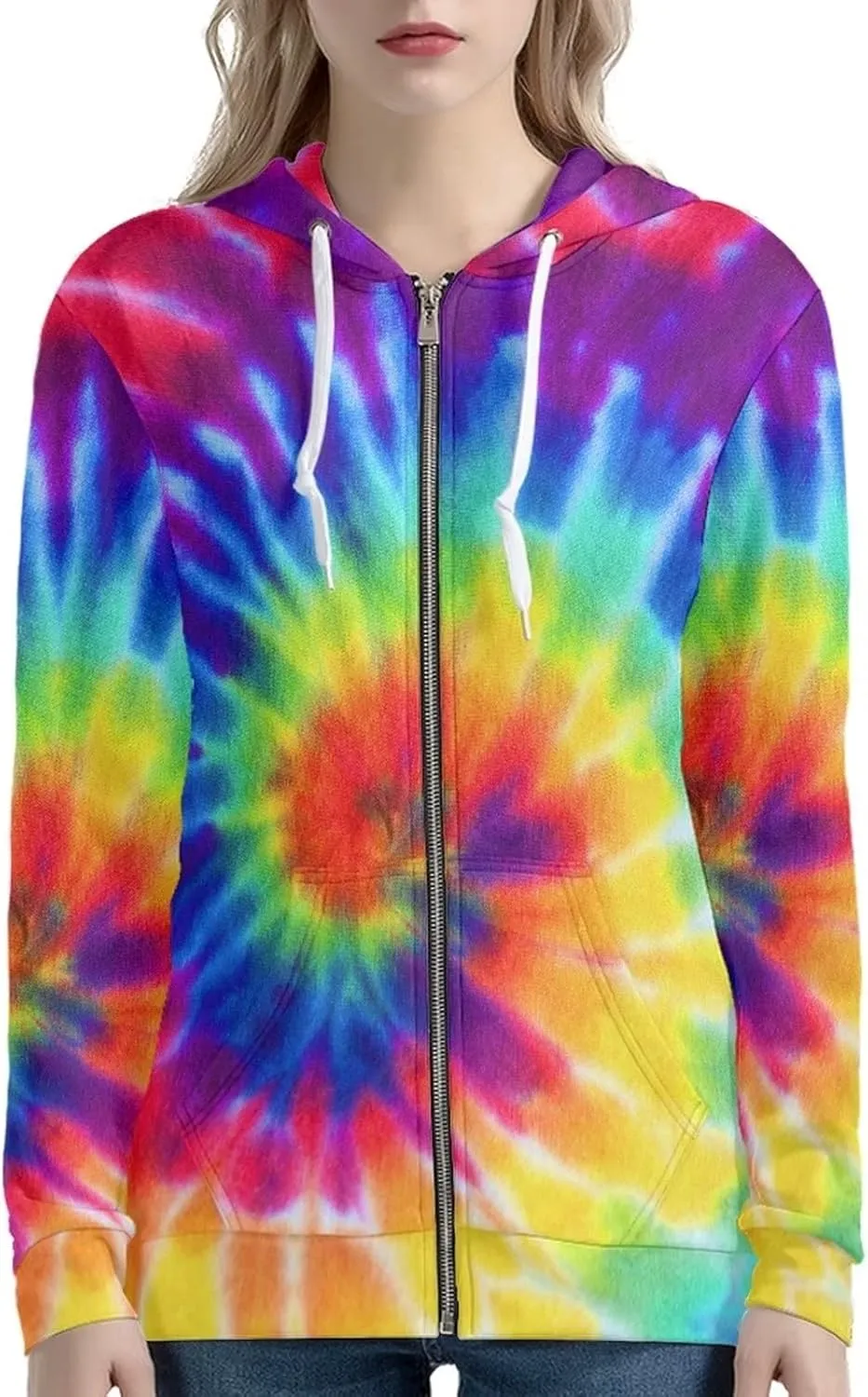 Biyejit Women's Novelty Print Zip Up Hoodies Long Sleeve Hooded Sweatshirt Jacket with Pocket