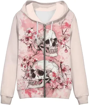 Biyejit Women's Novelty Print Zip Up Hoodies Long Sleeve Hooded Sweatshirt Jacket with Pocket