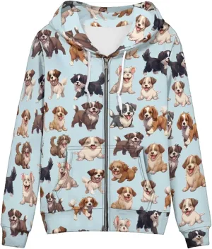 Biyejit Women's Novelty Print Zip Up Hoodies Long Sleeve Hooded Sweatshirt Jacket with Pocket