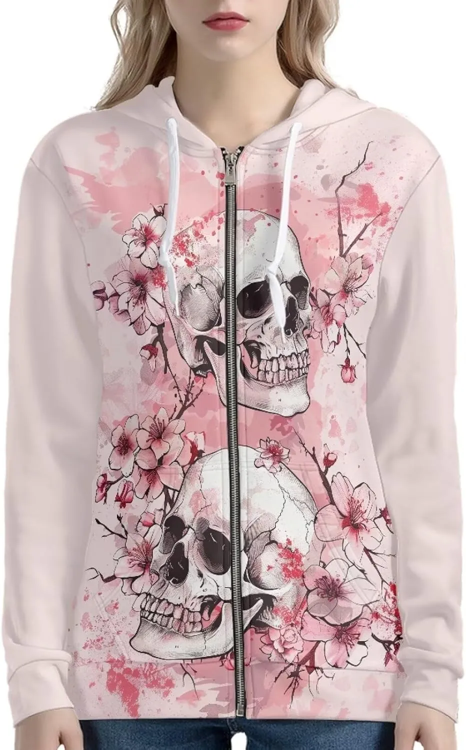 Biyejit Women's Novelty Print Zip Up Hoodies Long Sleeve Hooded Sweatshirt Jacket with Pocket