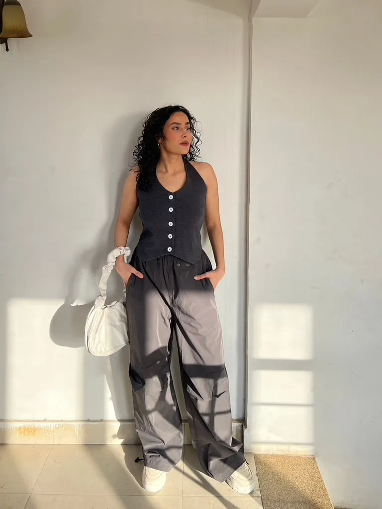 Black Waistcoat Parachute Cargo Co-ord