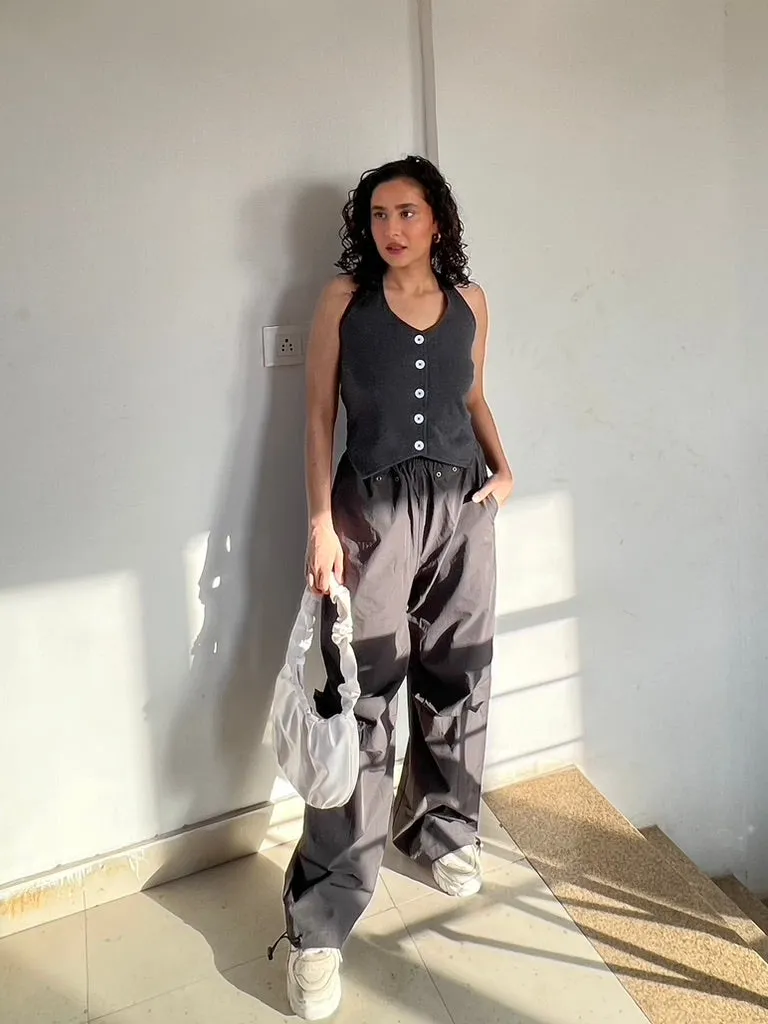 Black Waistcoat Parachute Cargo Co-ord
