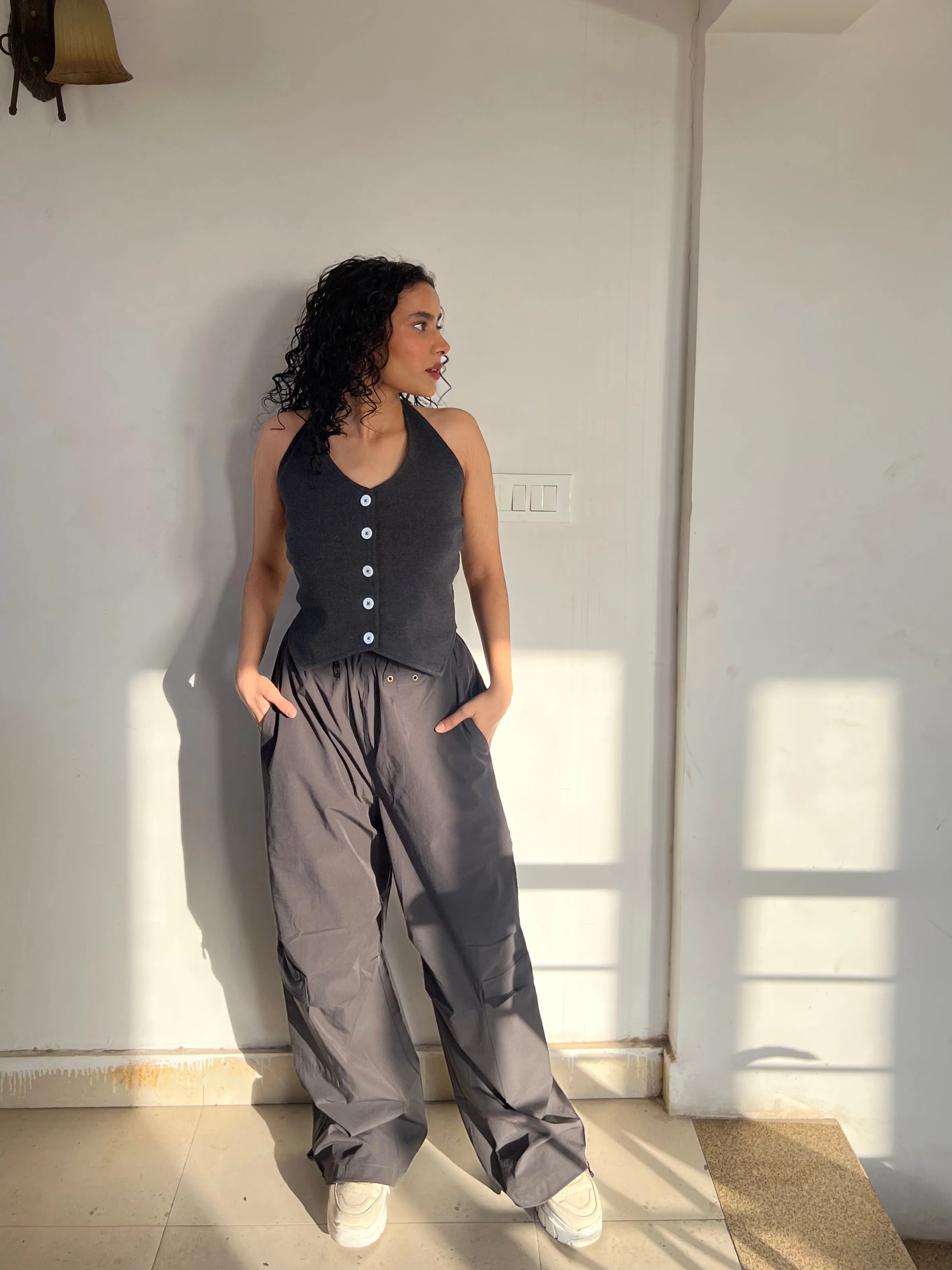 Black Waistcoat Parachute Cargo Co-ord