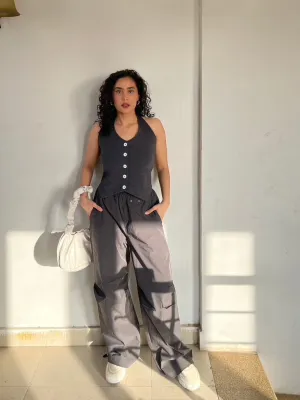 Black Waistcoat Parachute Cargo Co-ord