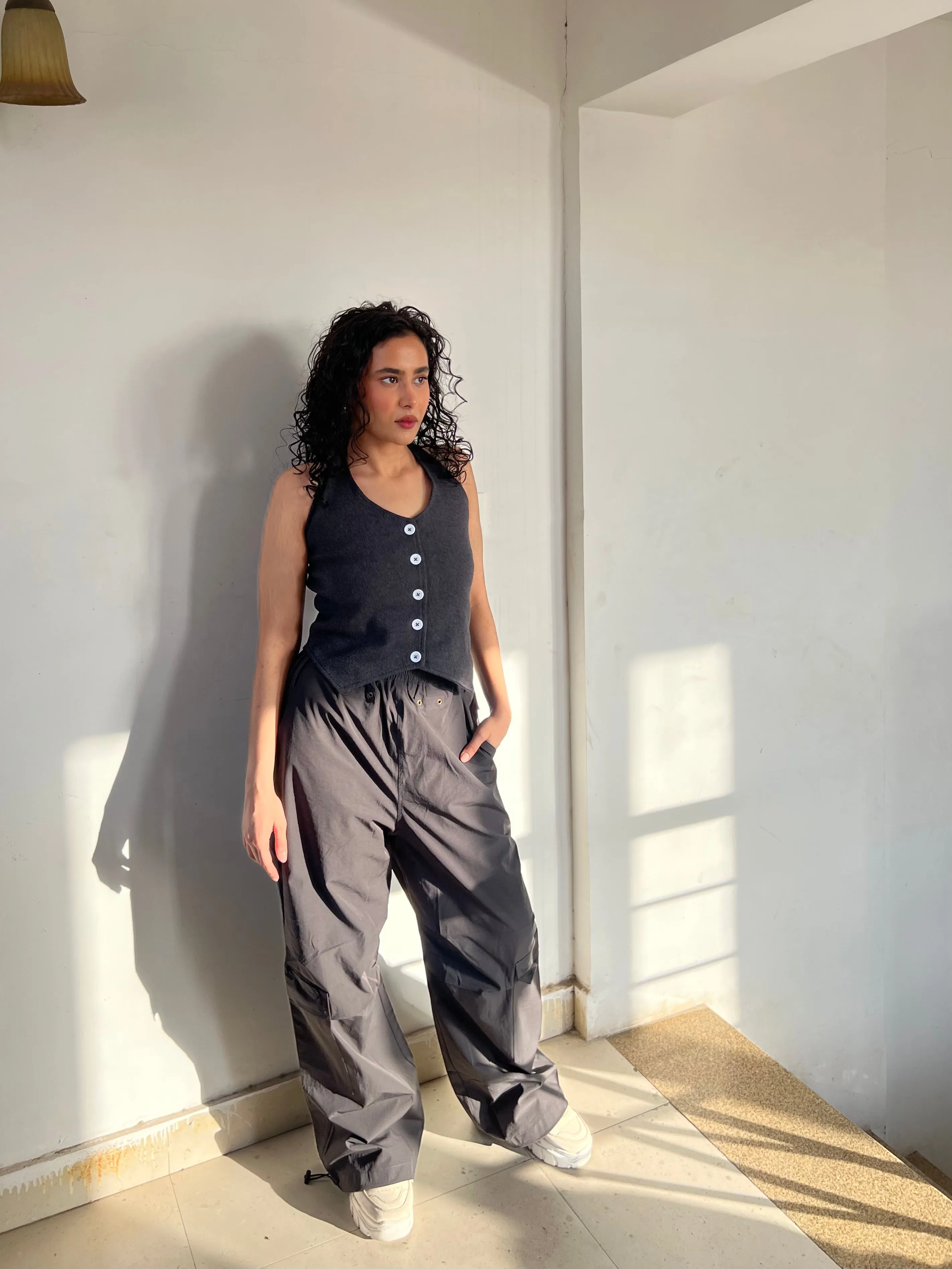 Black Waistcoat Parachute Cargo Co-ord