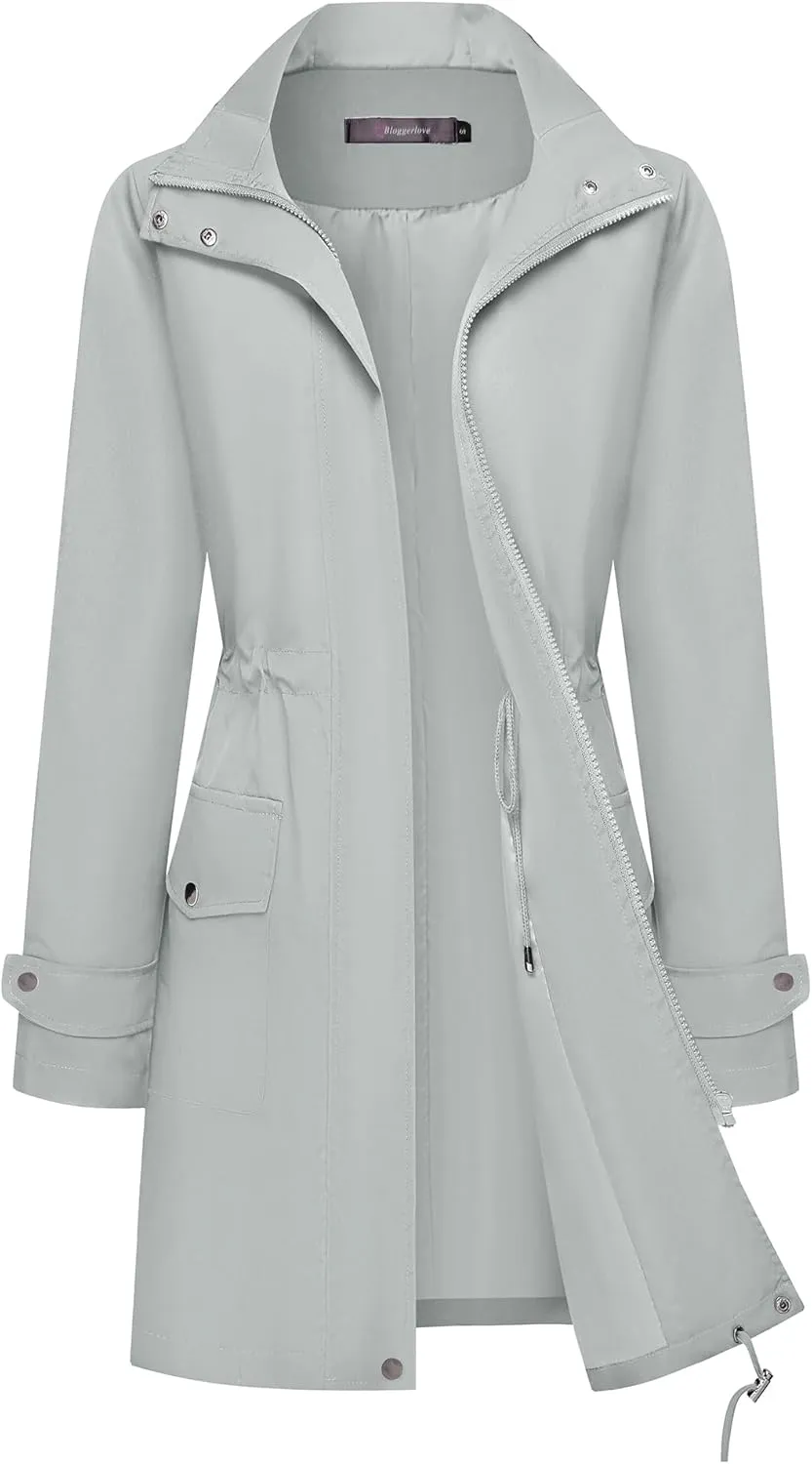 Bloggerlove Rain Jacket for Women Waterproof with Hood Trech Coat for Women Lightweight Raincoats Long Windbreaker