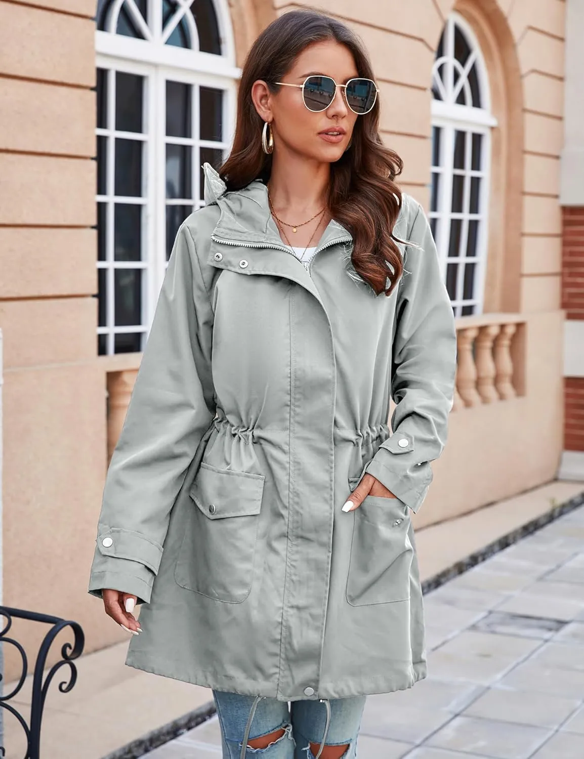 Bloggerlove Rain Jacket for Women Waterproof with Hood Trech Coat for Women Lightweight Raincoats Long Windbreaker