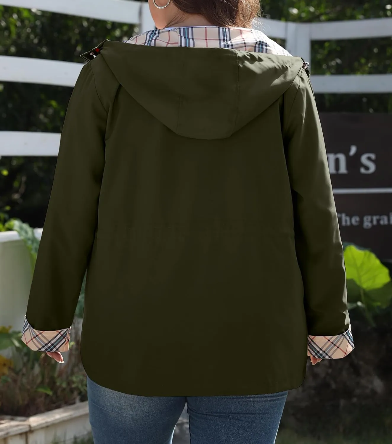 Bloggerlove Rain Jacket Women Plus Size Long Raincoat with Hood Waterproof Outdoor Trench Coat
