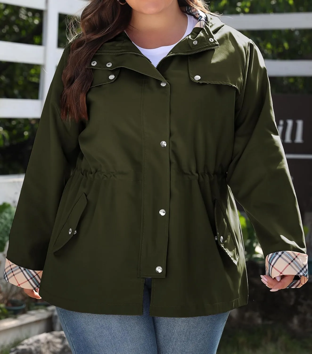 Bloggerlove Rain Jacket Women Plus Size Long Raincoat with Hood Waterproof Outdoor Trench Coat