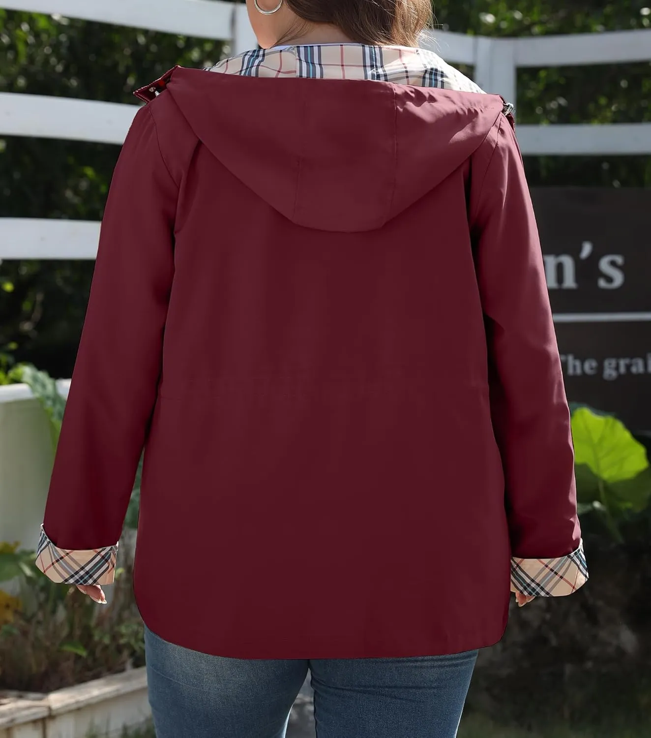 Bloggerlove Rain Jacket Women Plus Size Long Raincoat with Hood Waterproof Outdoor Trench Coat