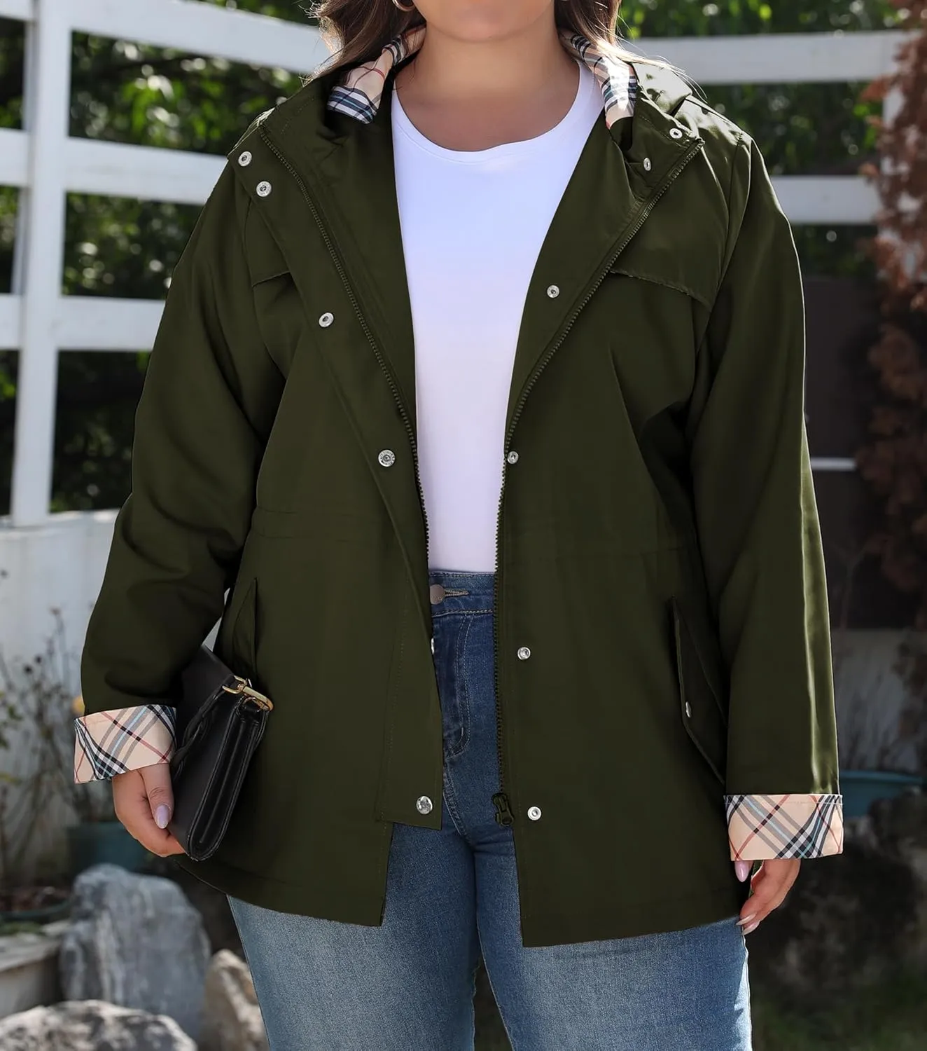 Bloggerlove Rain Jacket Women Plus Size Long Raincoat with Hood Waterproof Outdoor Trench Coat