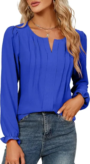 Blooming Jelly Womens Tops Dressy Casual Long Sleeve Shirts V Neck Chiffon Blouses Fall Clothes 2024