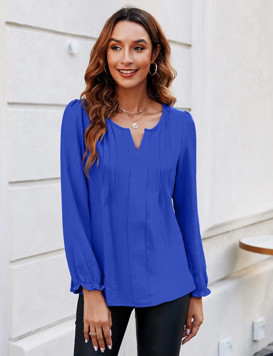Blooming Jelly Womens Tops Dressy Casual Long Sleeve Shirts V Neck Chiffon Blouses Fall Clothes 2024