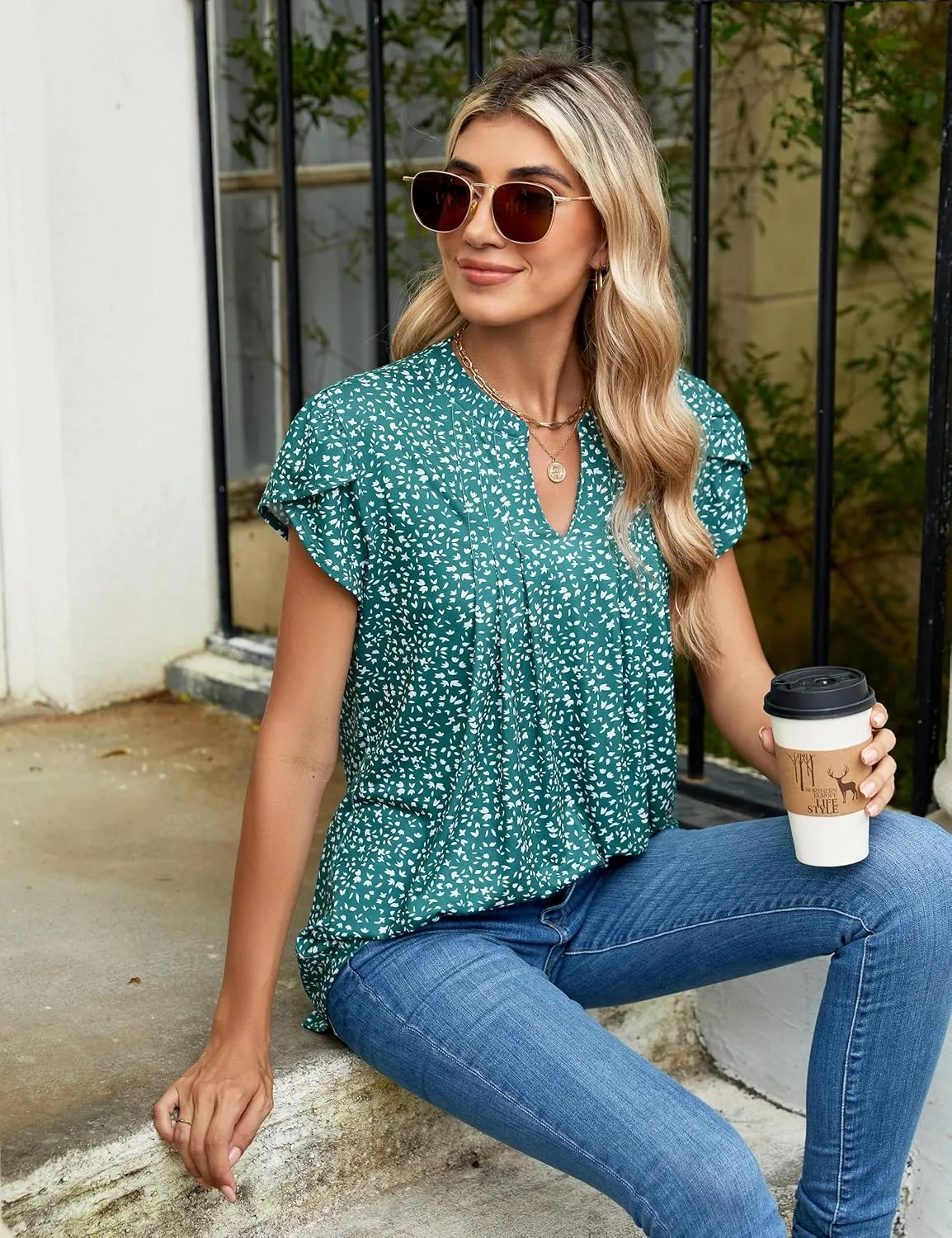 Blooming Jelly Women's Tunic Tops Summer Dressy Casual Blouses Business Outfits Plus Size Cap Sleeve Pleated Shirts