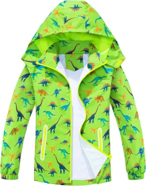 Boys Rain Jacket with Detachable Hood Lightweight Raincoats for Kids Windbreaker