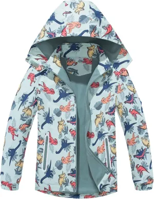 Boys Rain Jacket with Detachable Hood Lightweight Raincoats for Kids Windbreaker