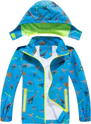 Boys Rain Jacket with Detachable Hood Lightweight Raincoats for Kids Windbreaker
