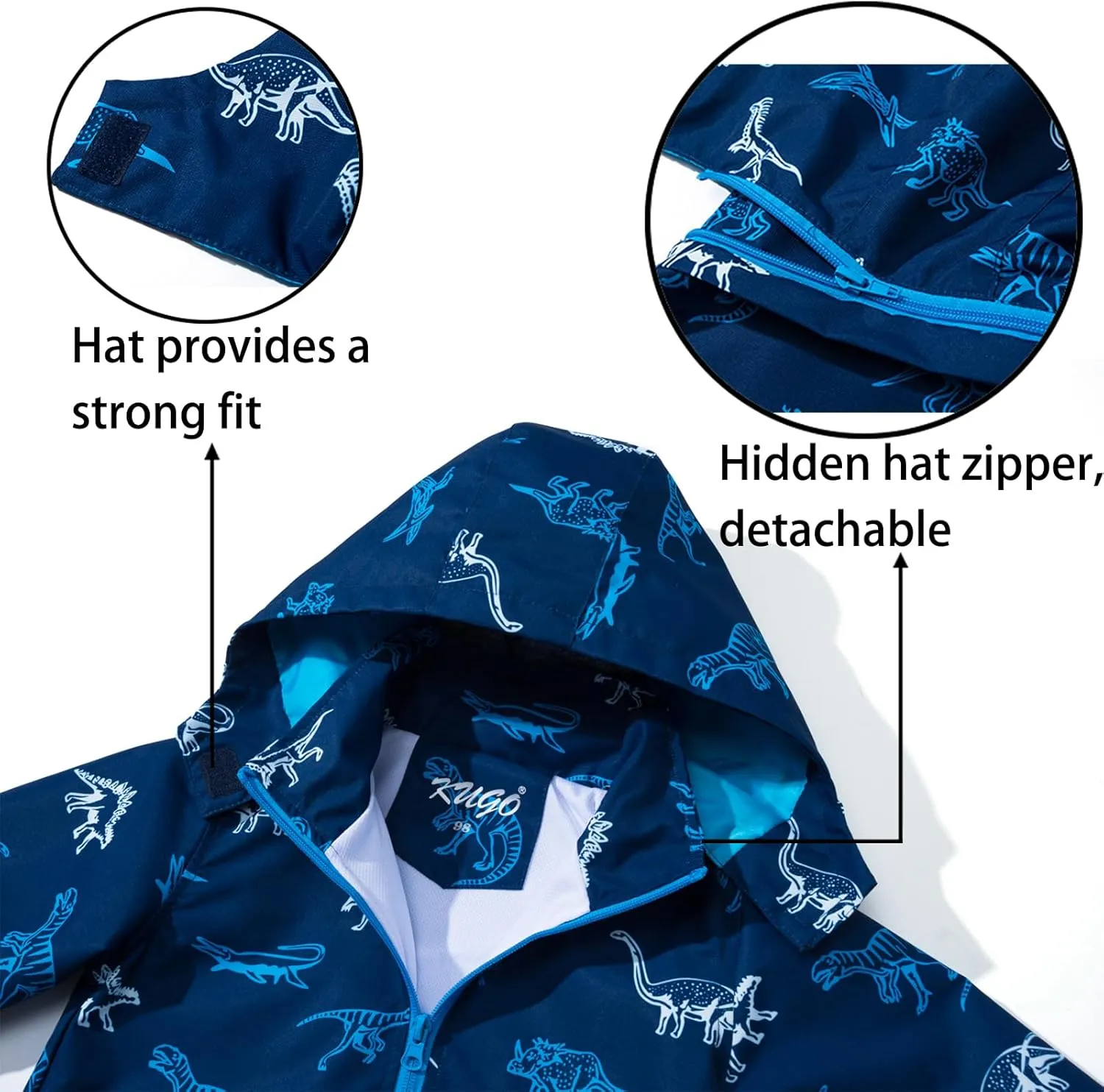 Boys Rain Jacket with Detachable Hood Lightweight Raincoats for Kids Windbreaker