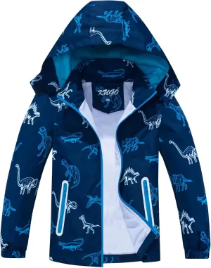Boys Rain Jacket with Detachable Hood Lightweight Raincoats for Kids Windbreaker