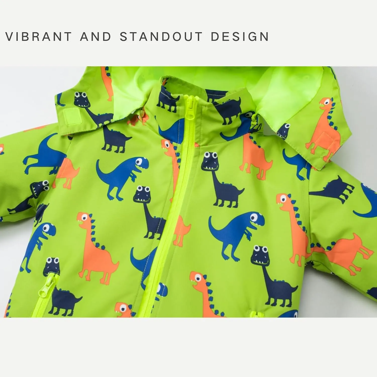 Boys Rain Jacket with Detachable Hood Lightweight Raincoats for Kids