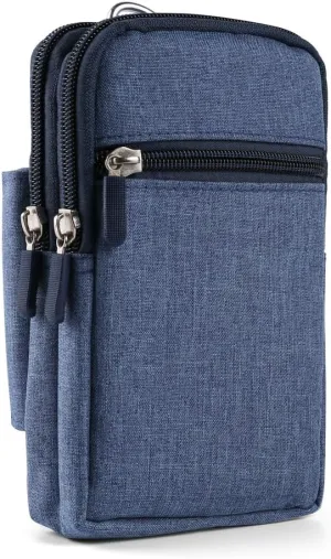 BPC Durable Fabric Travel Organizer Waist Bag, 3 Zippered Pockets, Smartphone & Essentials Carrying Holster Pouch for Hiking, Commuting & Travel