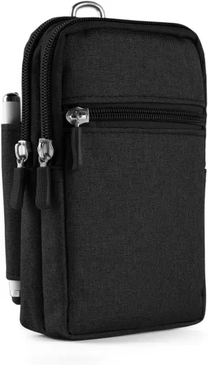 bpc Durable Fabric Travel Organizer Waist Bag, 3 Zippered Pockets, Smartphone & Essentials Carrying Holster Pouch for Hiking, Commuting & Travel