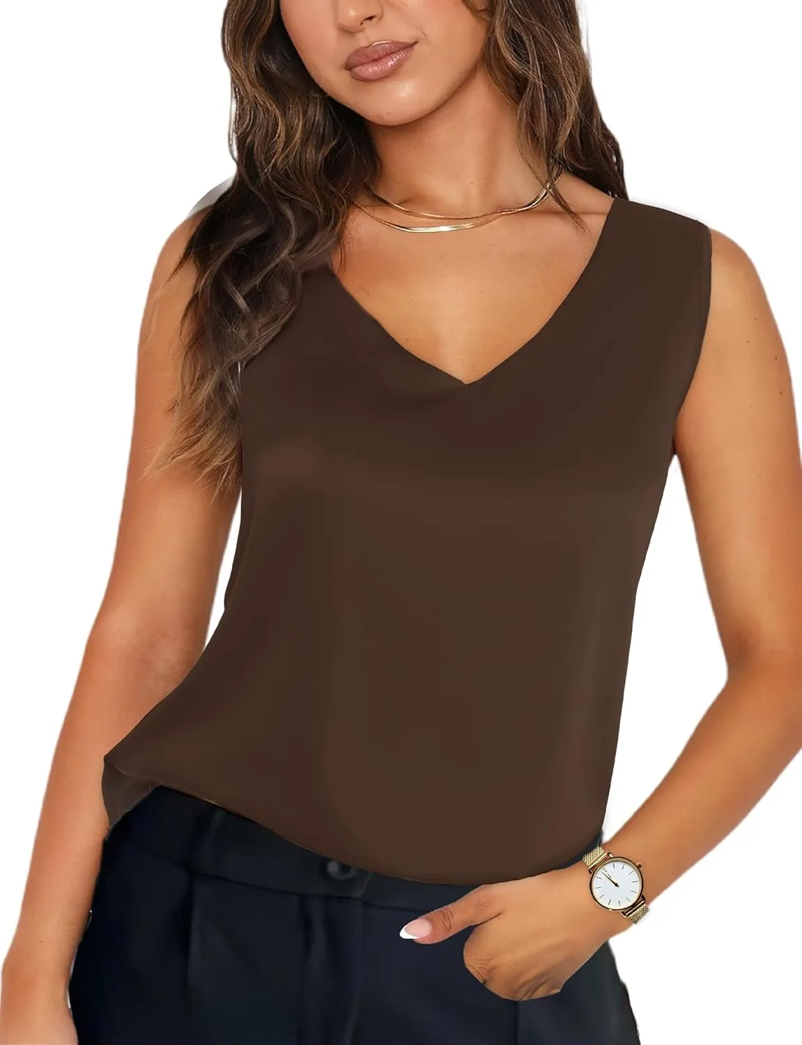 Buauty Silk Satin Tank Tops for Women V Neck Camisole Cami Casual Sleeveless Tops Spaghetti Strap Blouses Summer Basic Tank