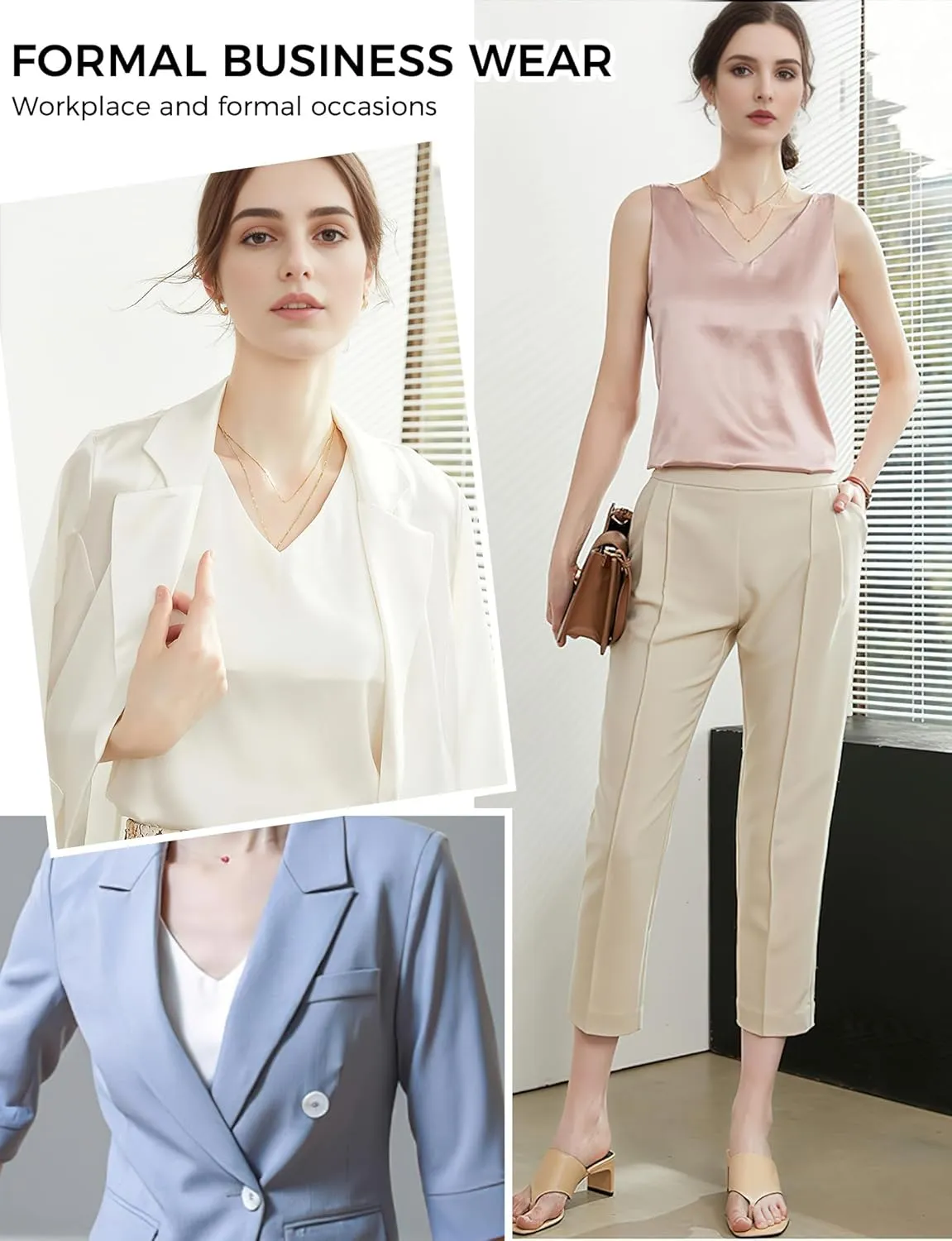 Buauty Silk Satin Tank Tops for Women V Neck Camisole Cami Casual Sleeveless Tops Spaghetti Strap Blouses Summer Basic Tank