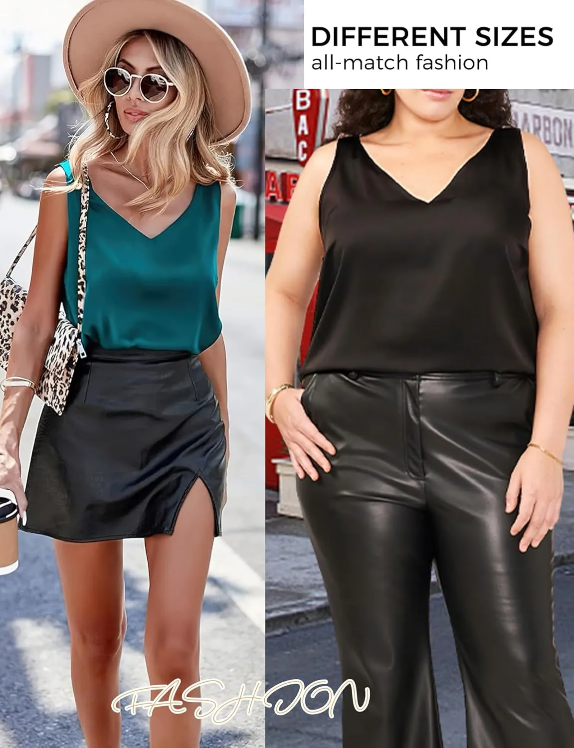 Buauty Silk Satin Tank Tops for Women V Neck Camisole Cami Casual Sleeveless Tops Spaghetti Strap Blouses Summer Basic Tank