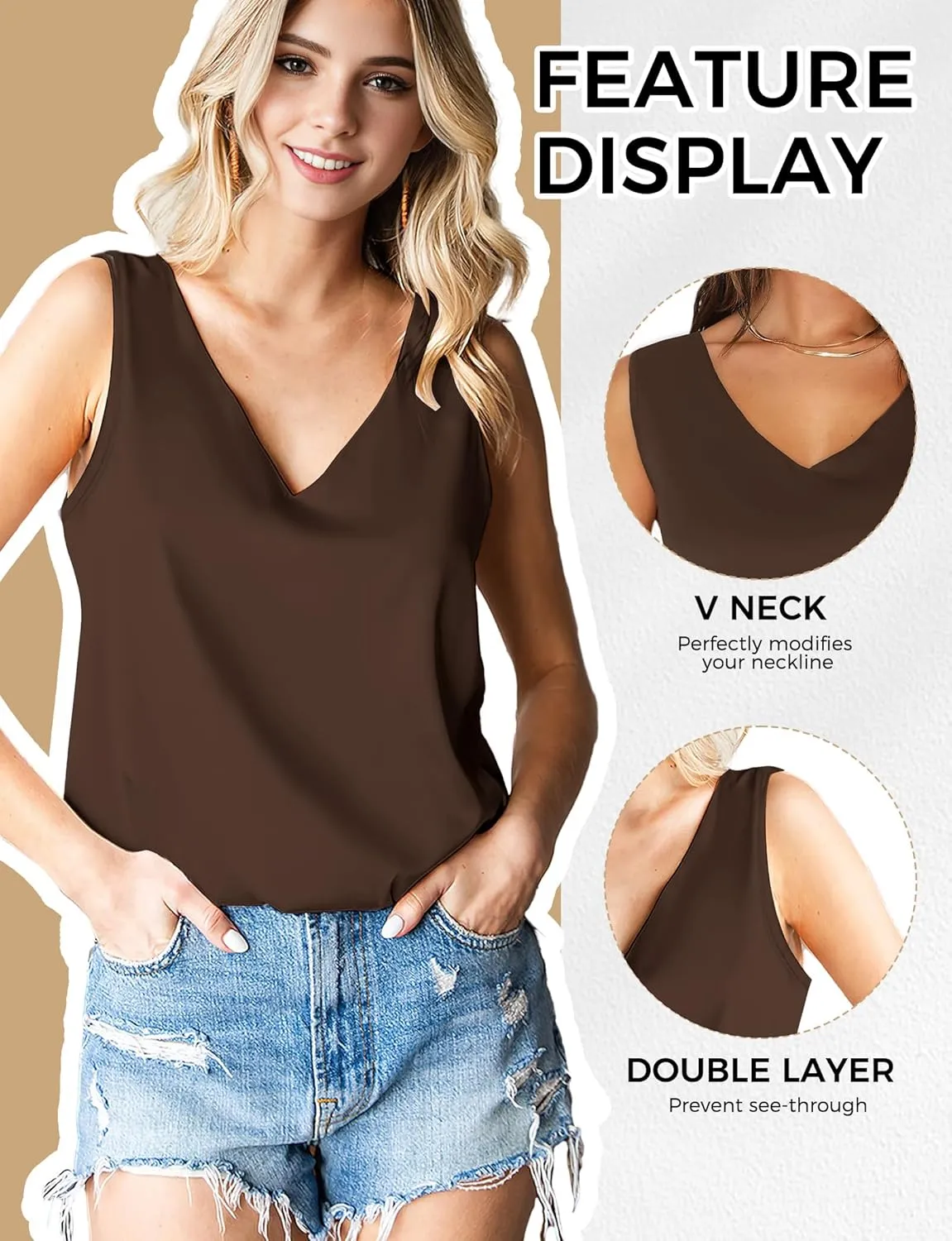 Buauty Silk Satin Tank Tops for Women V Neck Camisole Cami Casual Sleeveless Tops Spaghetti Strap Blouses Summer Basic Tank