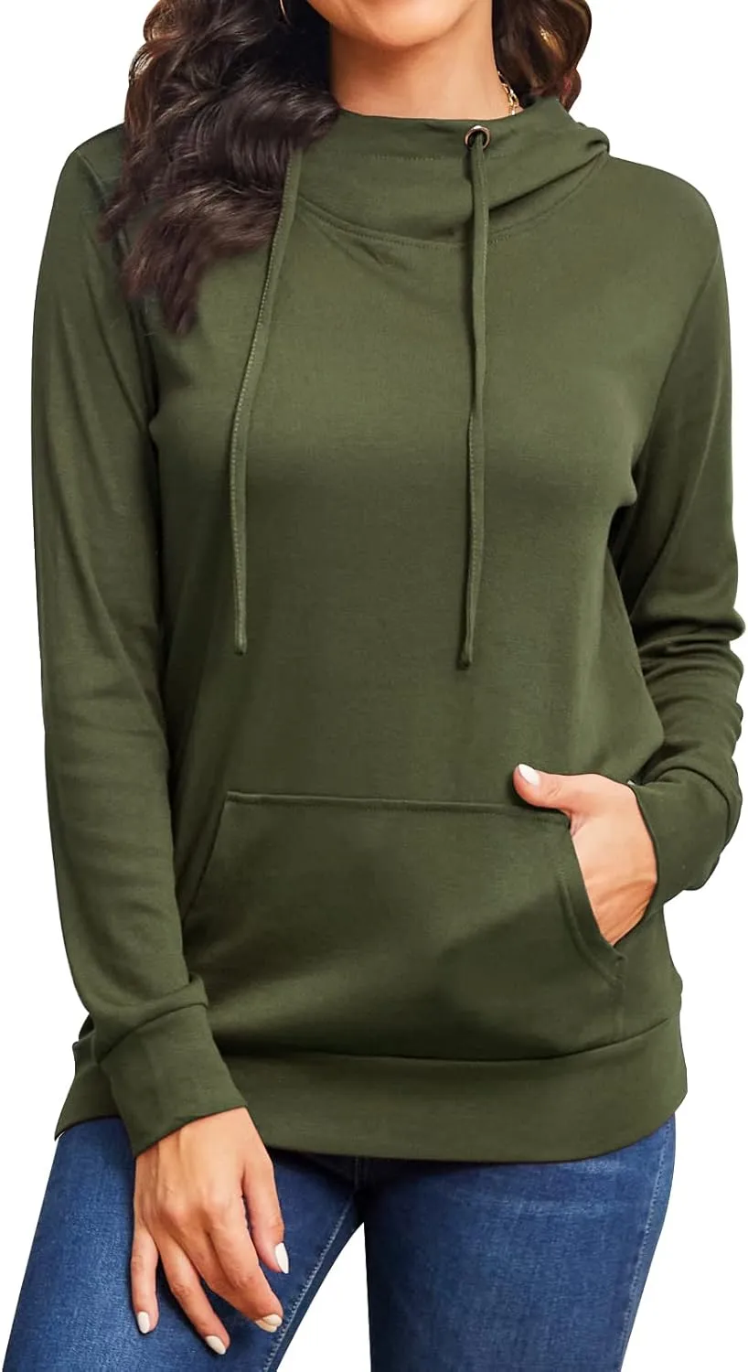 Bulotus Cowl Neck Lightweight Sweatshirts Womens Hoodies Pullover Long Sleeve