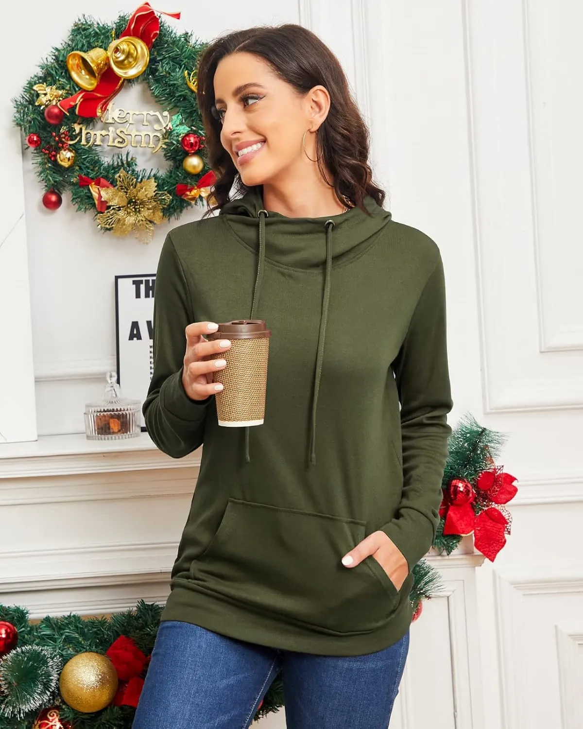 Bulotus Cowl Neck Lightweight Sweatshirts Womens Hoodies Pullover Long Sleeve