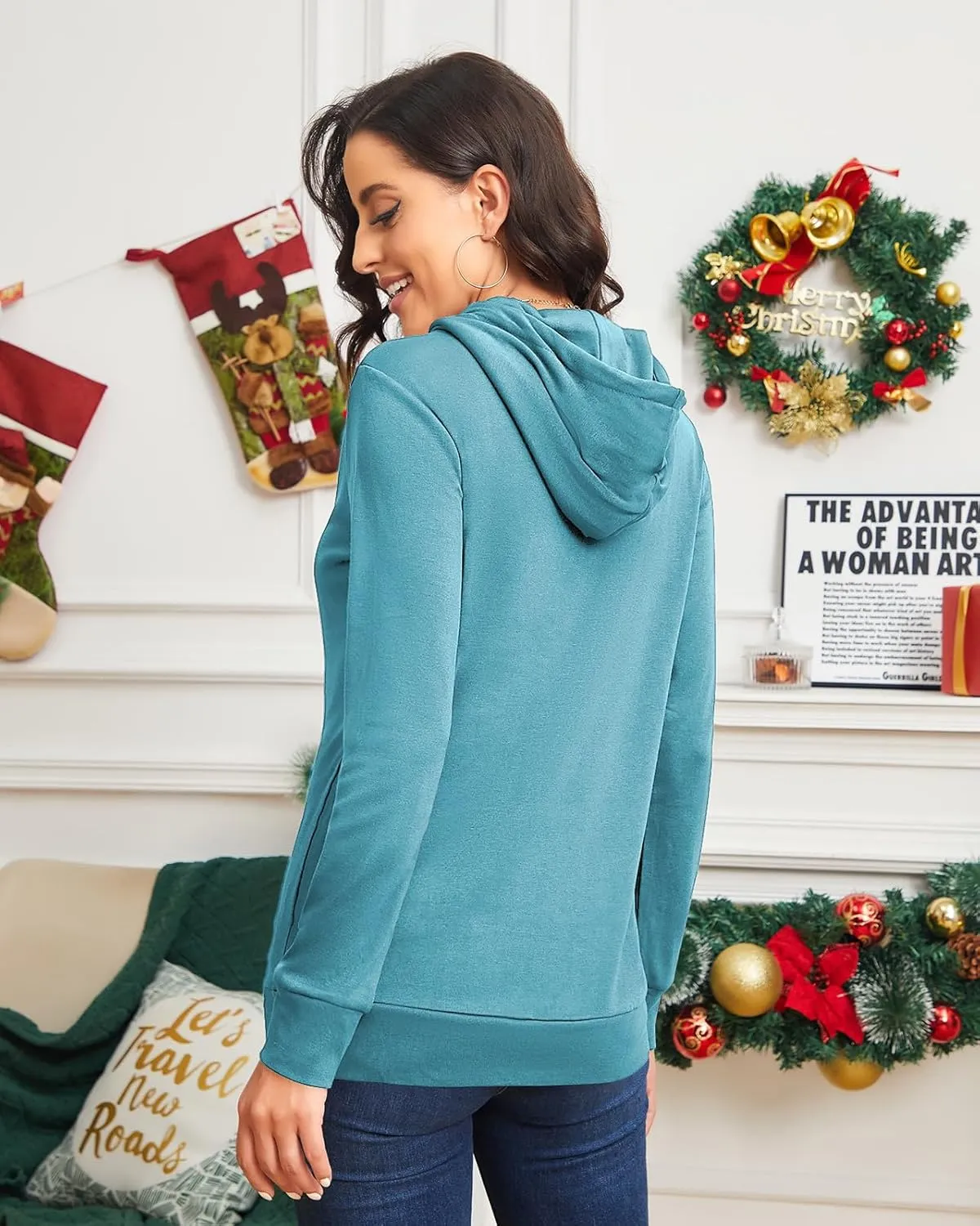 Bulotus Cowl Neck Lightweight Sweatshirts Womens Hoodies Pullover Long Sleeve
