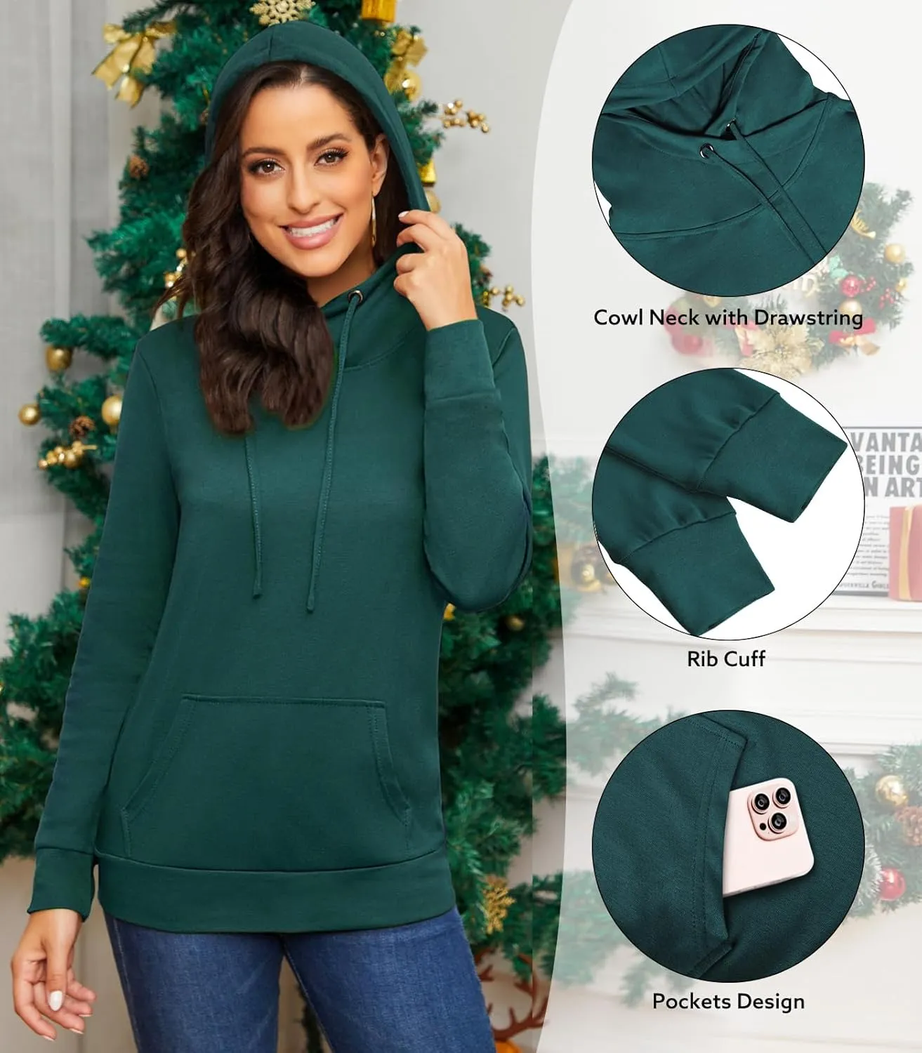 Bulotus Cowl Neck Lightweight Sweatshirts Womens Hoodies Pullover Long Sleeve