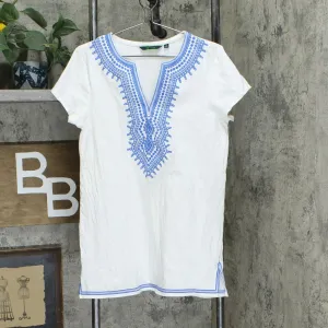C. Wonder Embroidered Split V-neck Short Sleeve Tunic Top White Small