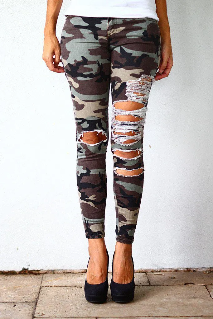 Camo Super Destroyed Skinny Jeans