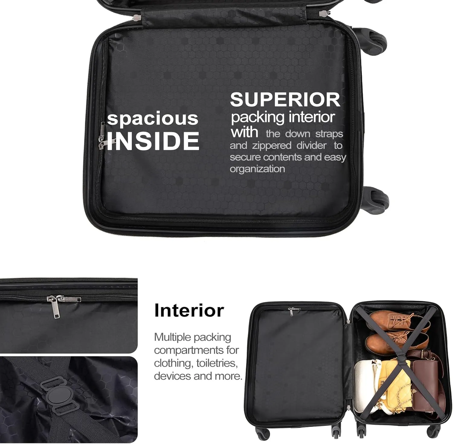 Carry On Luggage,Suitcases with Wheels Hardshell,ABS Lightweight Carry On Suitcase, 20-Inch (Black)
