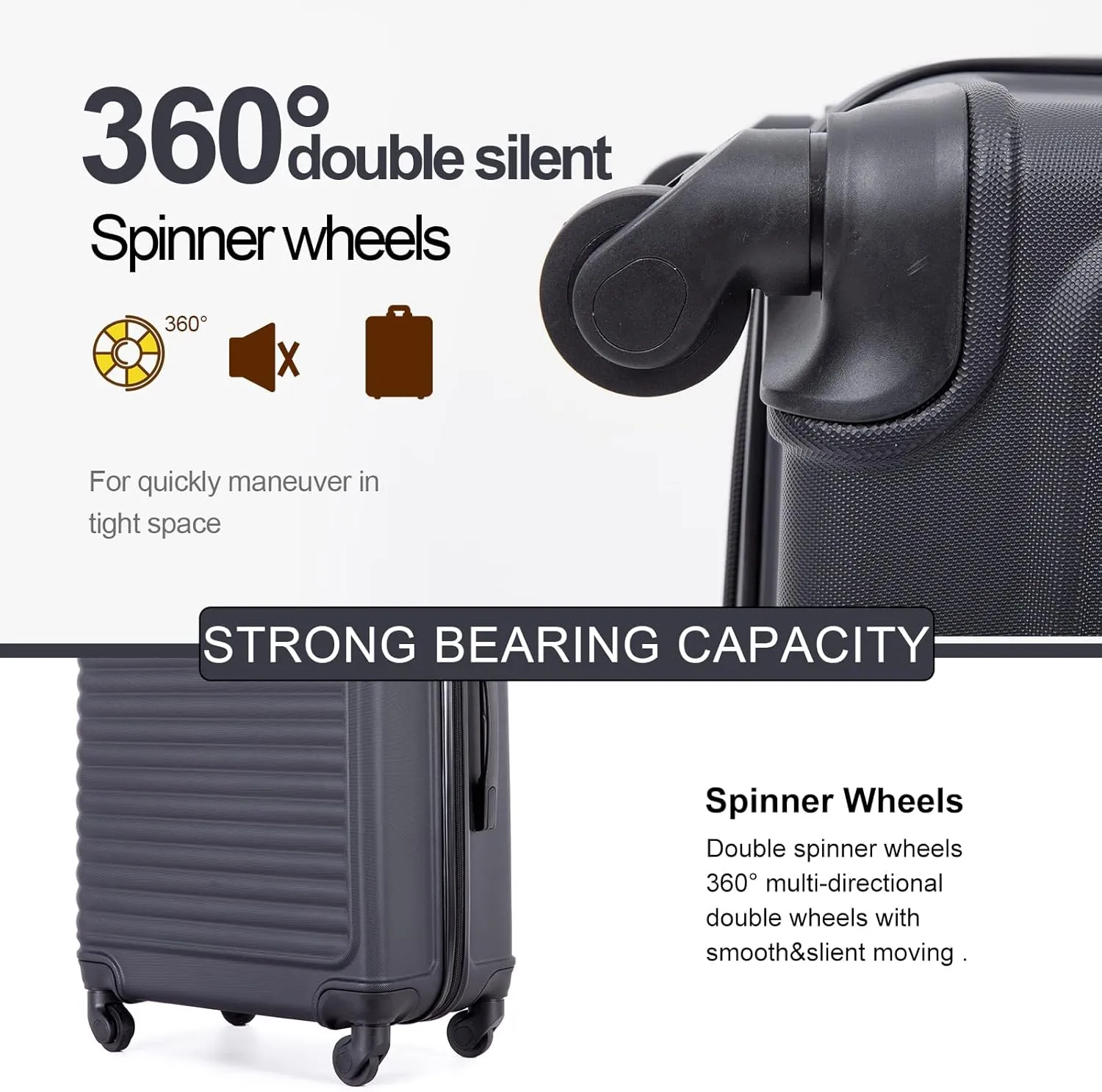 Carry On Luggage,Suitcases with Wheels Hardshell,ABS Lightweight Carry On Suitcase, 20-Inch (Black)