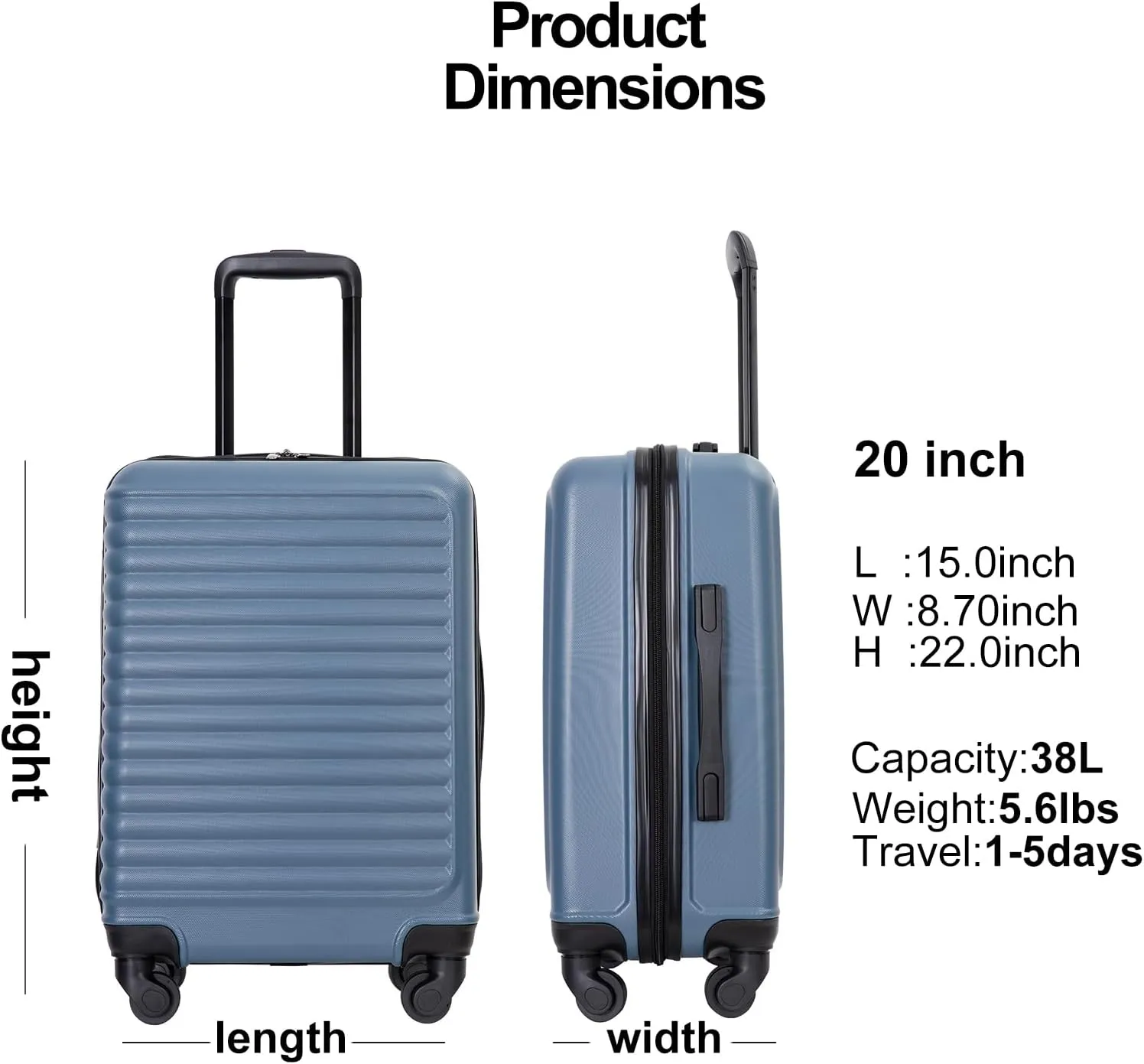 Carry On Luggage,Suitcases with Wheels Hardshell,ABS Lightweight Carry On Suitcase, 20-Inch (Blue)