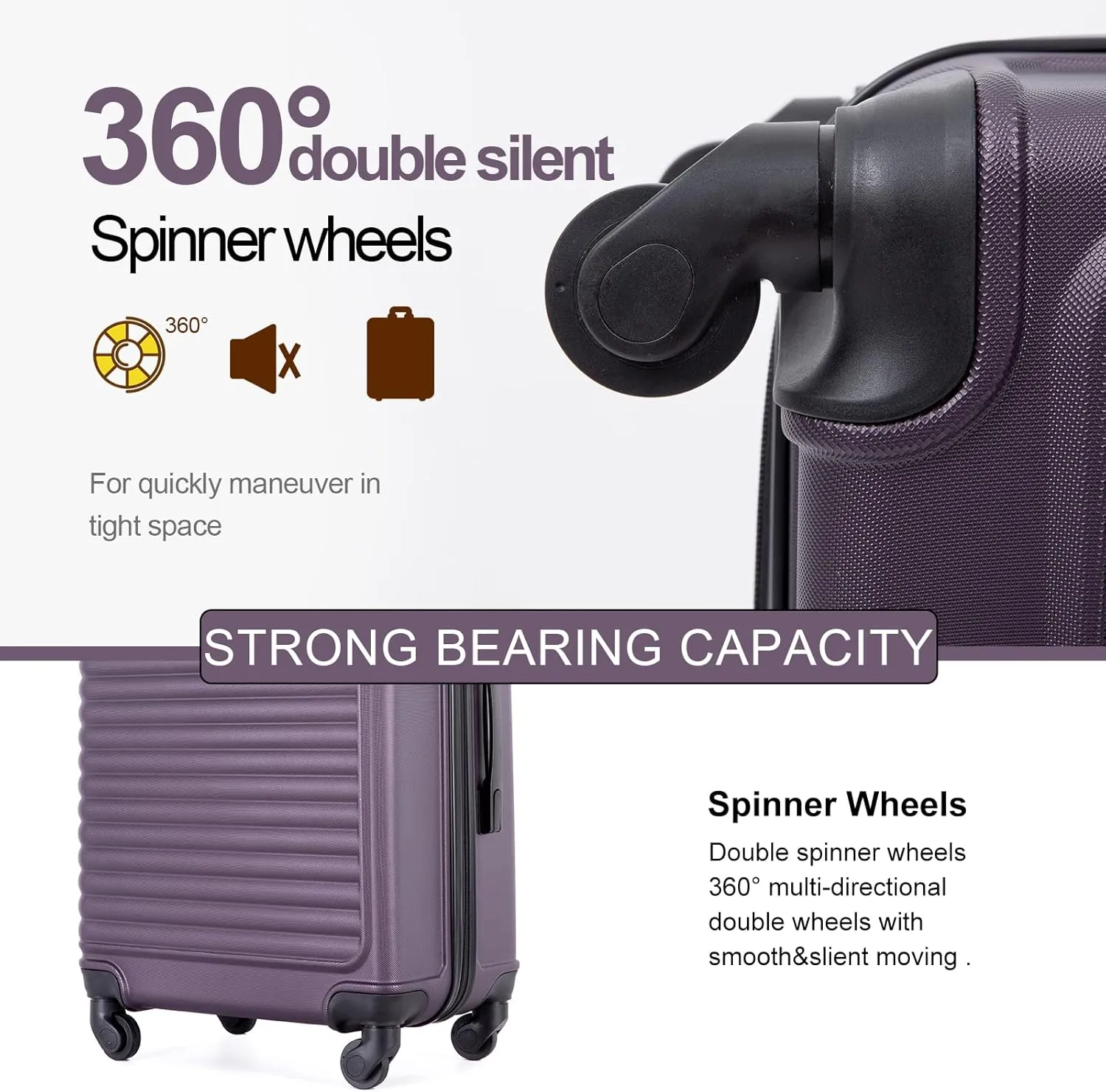 Carry On Luggage,Suitcases with Wheels Hardshell,ABS Lightweight Carry On Suitcase, 20-Inch (Purple)